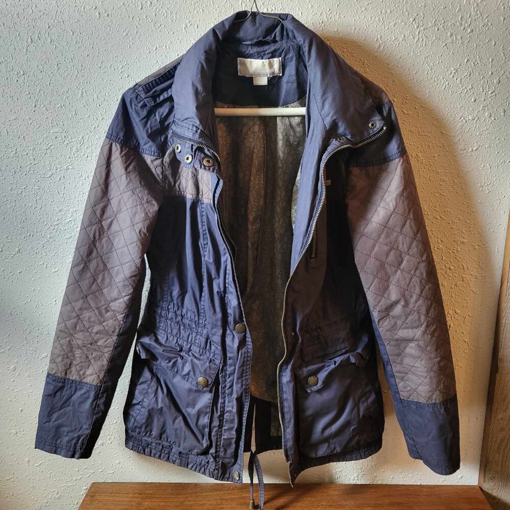 Michael Kors, women's, blue/tan jacket with zip hood, small